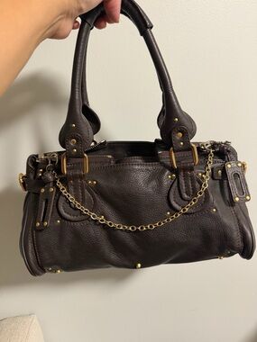 Chloe Dark Brown Leather Shoulder Bag with Gold Chain